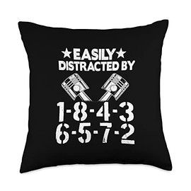 V8 Drag Racing & Funny Mechanic Gifts Men Women Easily Distracted by 1-8-4-3-6-5-7-2 Firing Order V8 Garage Throw Pillow, 18x18, Multicolor