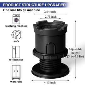 4Pcs Anti Vibration Pads for Washing Machine, Adjustable Height Stops Washer Dryer Moving, Prevents Noise, Vibration Transfer, Antivibration Stabilizer Support Feet with Suction Cup Bottom (Grey)