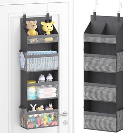Lifewit 4-Tier Door Organiser Hanging for Nappies and Stuffed Animals, Large Hanging Organiser with 4 Mesh Pockets, Sturdy Door Shelf for Children's Room, Wardrobe, Pantry, 108.5 cm (H), Grey