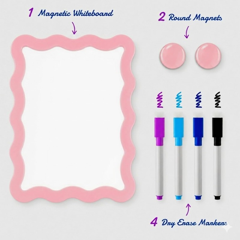 Gueevin Pink Small Scalloped Magnetic Dry Erase Whiteboard, 7" x