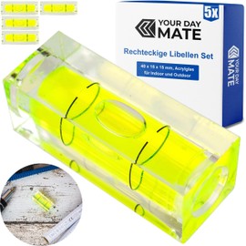 Rectangular Level Set, 5 Pieces, 40 x 15 x 15 mm, Yellow Spirit Level with Air Bubble, Dragonfly Water Scale, 1 Way Leveling, Can Level for Caravan, Camera, DIY, Furniture, Bullseye Spirit Level