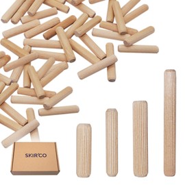 SKIR'CO (150 pcs) Wooden Dowels 8 x 60 mm, Grooved Wood Plugs, Ribbed Pins for Furniture, Grooved Dowels