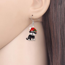 TIZURO Christmas Acrylic Cute Red Bow Schnauzer Earrings Cartoon Puppy Pets Animals Dangle Jewelry For Women Dog Mom Xmas Charms Party Winter Gifts (Black)