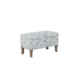 Linon Stephanie Cream and Light Blue Starfish Fully Upholstered Bench with Hidden Interior Storage