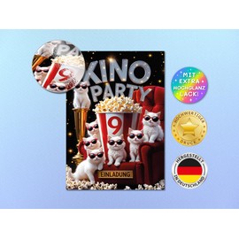12 Invitations for 9th Children's Birthday Cinema Party Girls Boys Cats Cool Colourful Invitations Ninth Birthday Invitations Kids Cinema Birthday Invitations