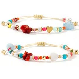 Bohxantium Natural Stone Pear Beaded Bracelet Stack for Women, Stackable Adjustable Elastic Design with Colorful Seed Beads Bracelet, Confidence and Healing Jewelry Dainty Cute Trendy Gift