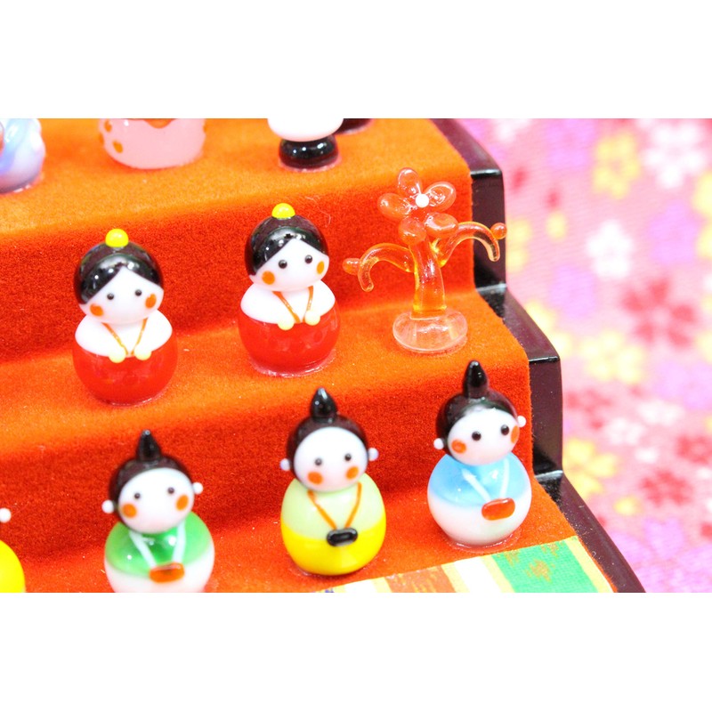 かわいい おひなさま 手作り ガラス細工 春の豆雛 三段飾り