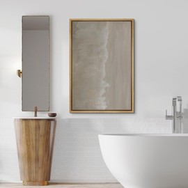 SIGNFORD Framed Canvas Print Wall Art Duotone Minimal Paint Stroke Collage Abstract Shapes Illustration Modern Art Decorative Nordic Chic Relax/Zen for Living Room, Bedroom, Office - 24"x36" Natural