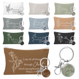 HSDSH 20 Pcs Inspirational Christian Cosmetic Bags for Women Religious Gifts Canvas Pencil Pouch Makeup Bags with Bible Verse Keychains for Travel Women Mother Mom Employee Gift