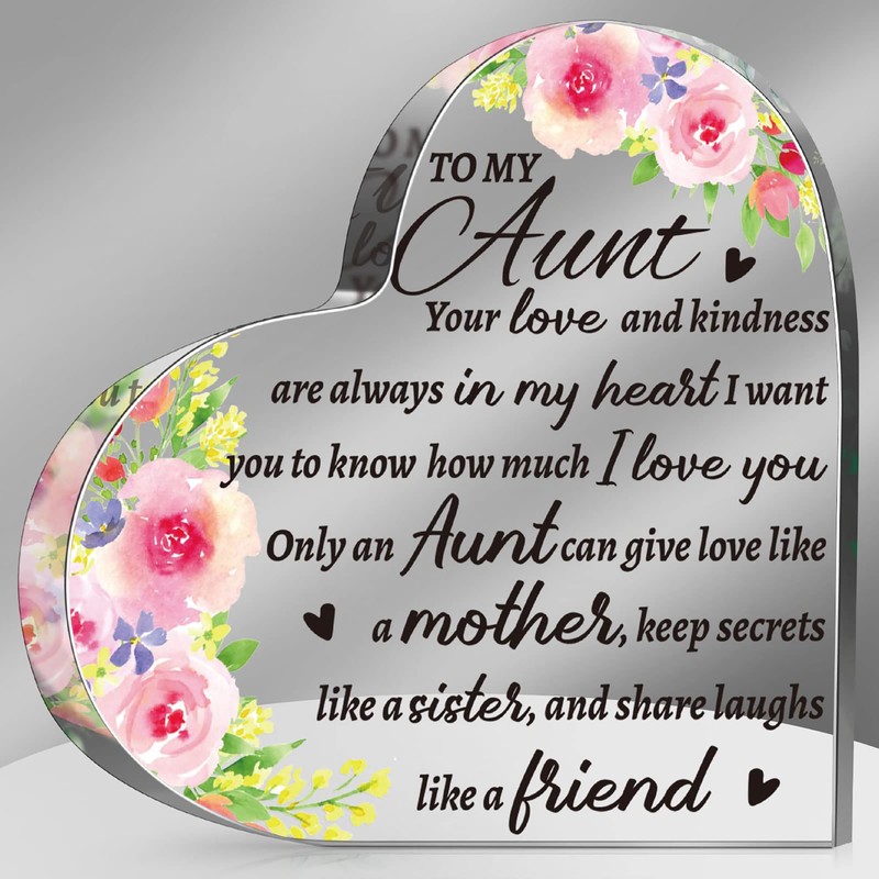Gift for Aunt, Acrylic Heart Keepsake Sign, Stylish Decorative Signage