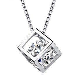 Aurora Tears April Birthstone Necklaces Women 925 Sterling Silver Crystal 3D Cube Birth Stone Pendant Cubic Zirconia Apr. Birthday Pendant Charm Dating Jewelry DP0028W