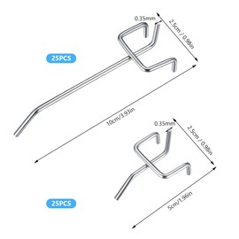 Pack of 50 Perforated Wall Hooks, Stainless Steel Pegboard Hooks, 3 Angles Perforated Hole Wall Hooks, Tool Wall Hooks, Pegboard Hook for Display Board, DIY Supermarket Shelves, Sales Displays 10 cm/5