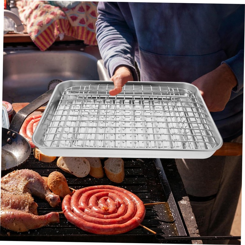 Alipis Stainless Steel Baking Pan Set Racks Roasting Baking Oil-draining