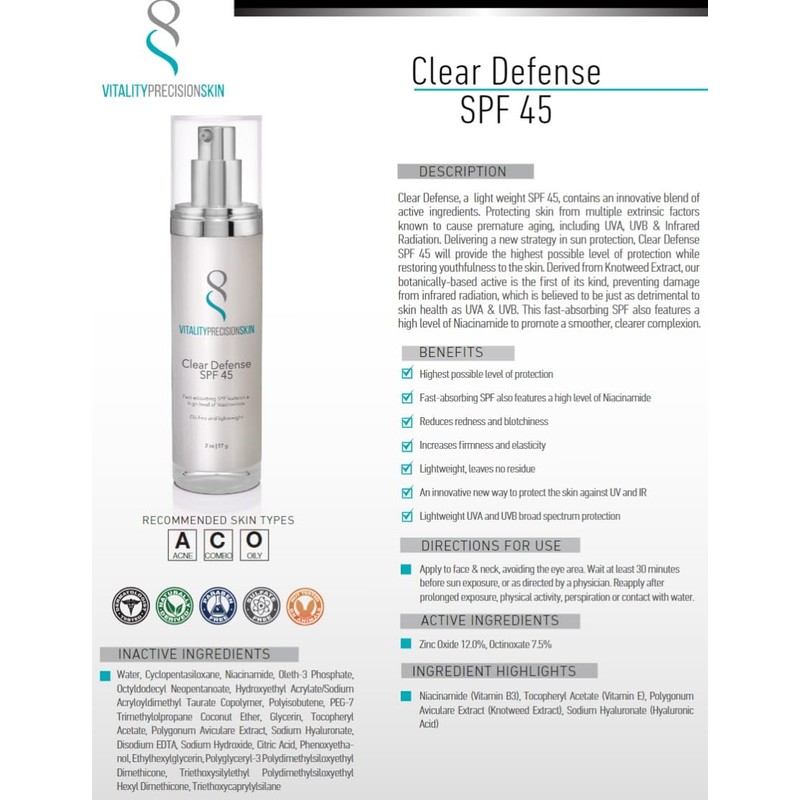 VITALITY PRECISION SKIN Clear Defense SPF 45