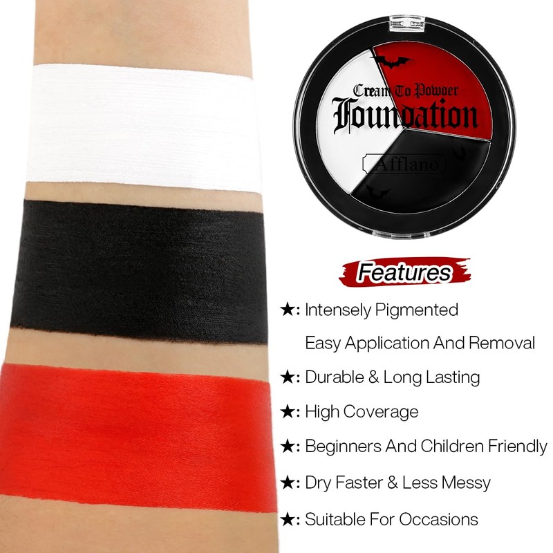 DE'LANCI Gothic Black White Red Foundation, Full Coverage, Long-Lasting, Natural,