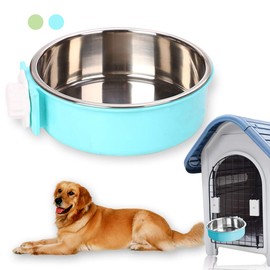 Pet Hanging Bowl 2-in-1 Removable Stainless Steel Food Hanging Bowl for Puppy/Cat, Andiker Pet Bowl Hanging Cage Large Water Food Feeder for Dogs Cats (Large, Blue)