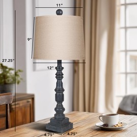 PARTPHONER 28" Table Lamp for Living Room Set of 2, Rustic Farmhouse Bedroom Lamp with USB A+C, Vintage Mid Century Bedside Nightstand Lamps for End Table Home Decor Office Antique Grey