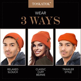TOSKATOK Unisex Ladies Soft Feel Turn up or Slouch Knit Beanie Hat Warm Winter Woolly Hat-Orange