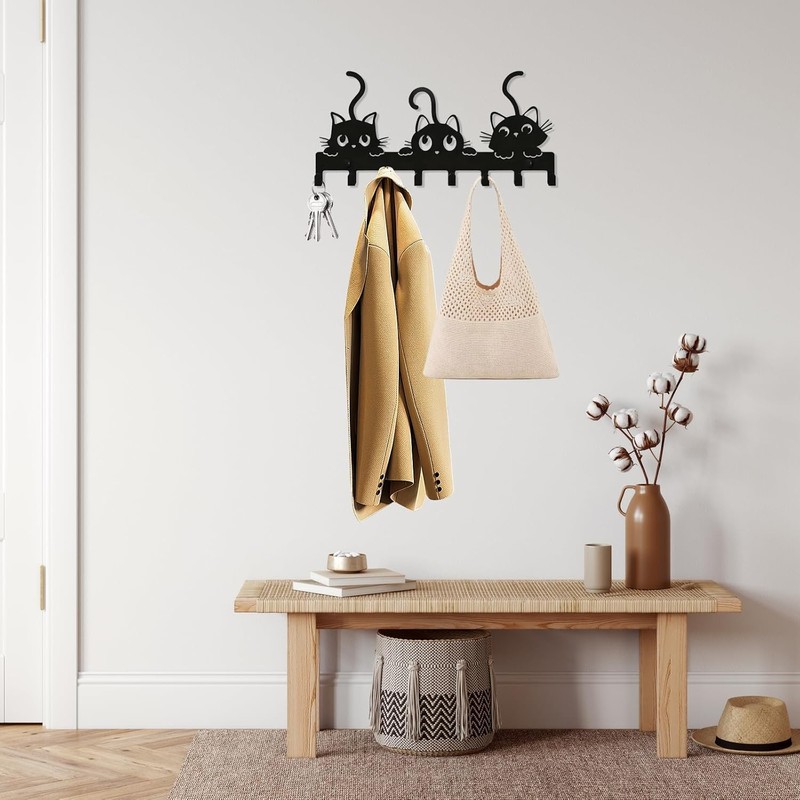 Rayakt Metal Key Holder with 8 Hooks, Featuring a Black