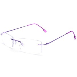Rongchy Super Light Titanium Nearsighted Myopia Work Glasses -0.50-6.00 to Strengthen Men Women Fashion Rimless Nearsighted Glasses, purple