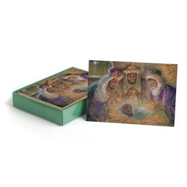 Chandler Blessed Christmas Card Set / 16 Boxed Religious Nativity Scene Cards With Coordinating Envelopes / 5 5/8" x 7 7/8" Folded African American Christian Holiday Cards With Inside Verses