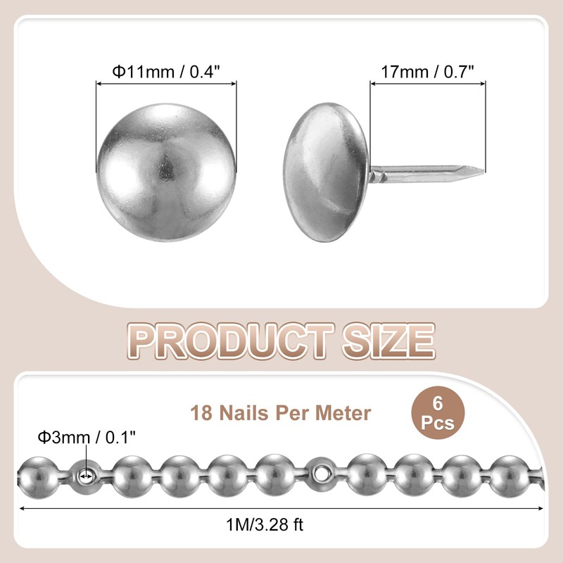 sourcing map 6 Pcs Upholstery Tacks Strips, 3.28ft Decorative Nails