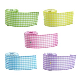 5 Rolls Easter Plaid Wired Ribbon, Purple, Yellow, Blue, Green, Pink Spring Wired Ribbon for Wreaths, Gift Wrapping, Home Decor, 2"6yds, 30yards