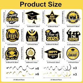 Graduation Decorations,2025 Prom Decorations Set – Gold & Black Swirls for Graduation Party,Ceremony Backdrop,Congrats Grad Hanging Decor