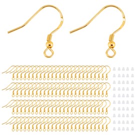 RCIDOS Pack of 200 ear hooks, gold 925, earrings made of gold, hypoallergenic ear hooks, for jewellery making, for making earrings crafts