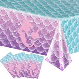 enttgo 4pcs Mermaid Birthday Decorations Tablecloth ， Disposable Birthday Tablecloth ，for Girls Princess Under The Sea Baby Shower Themed Birthday Party Favors 108x54Inch(Mermaid)