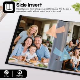 Photo Album 6x8 Holds 68 Photos, 6x8 Photo Album Leather Cover with Front Window, Family Baby Anniversary Pictures (Black)