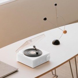 Bluetooth 5.0 Record Player Turntable, 3 Modes HiFi Belt Drive Turntable, 1200mAh Classic Non Stick Stereo Record Player with Hidden Screen and Alarm (White)