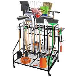 zaygyize Garden Tool Organizer,Garden Tool Cart,Garden Tool Organizer for Garage, Garden Tool Rack, Up to 93 Long Handled Tools, Yard Tool Holder for Garage, Shed, Outdoor, Tool Stand, Black