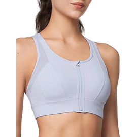 Yvette High Impact Zip Front Sports Bra Mesh Racerback Workout High Support Sports Bras for Women Large Breasts, Pastel Purple