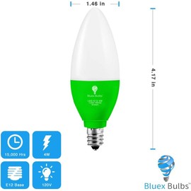 6 Pack BlueX LED Candle Green Light Bulb - 4W (40Watt Equivalent) - E12 Base Green LED Green Bulb, Party Decoration, Porch, Home Lighting, Holiday Lighting, Chandelier Light Bulbs, Candelabra Bulbs