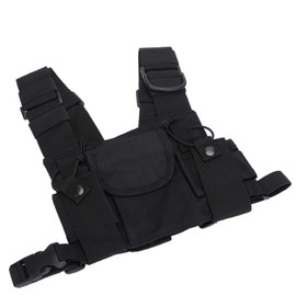 ASHATA Wireless Chest Harness, Chest Pocket, Walkie Talkie, Double Chest Harness, Front Pocket, Fire Brigade, Military, Production Workshop, Construction Site