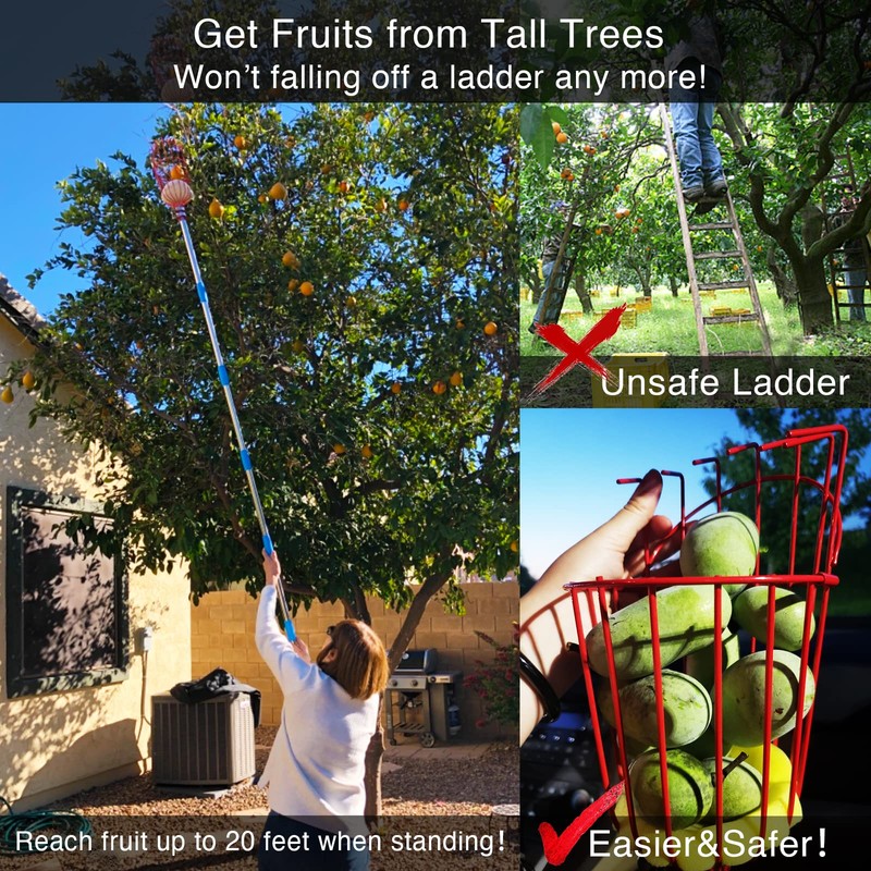 DonSail DnSail Fruit Picker Pole Tool with Basket Telescoping -