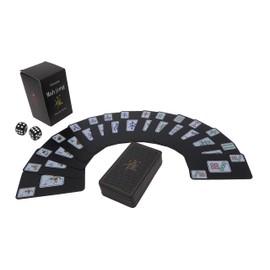 Funrarity Chinese Mahjong Cards Deluxe Set 144 Playing Cards with 2 Dice and Travel Bag (Mah Jong, Mahjongg, Mah-Jongg, Mah Jongg, Majiang) Plastic PVC Portable Durable Waterproof Black