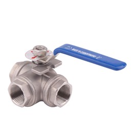 DERNORD 3-Way Ball Valve, T Mounting Pad, Stainless Steel 304 Female Type with Vinyl Locking Handle (3/4 Inch NPT)