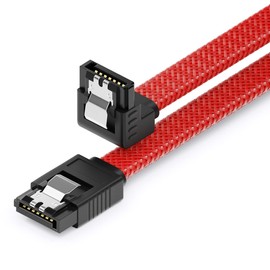 deleyCON 30 cm SATA 3 Cable Nylon 6 Gbit/s Data Cable SATA III Connection Cable Serial ATA Connection Cable for Motherboard & Hard Drive HDD SSD 1 S-ATA L-Connector 90° Angled Red