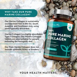 Nutravita Pure Marine Collagen 100% Marine Collagen Premium Type 1 Hydrolysed Collagen Peptides - 2 Months Supply - Collagen Supplements for Women & Men (Not Collagen Powder/Collagen Capsules) - Nutravita