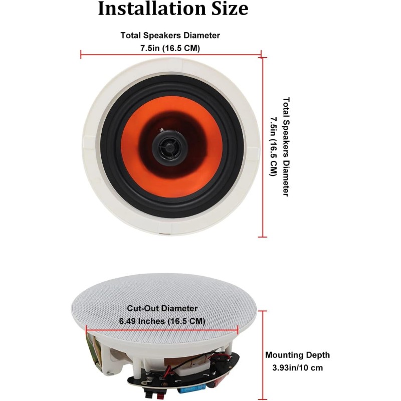 Herdio 1 Pair 6.5" Bluetooth Ceiling Speakers 300W Flush Mount