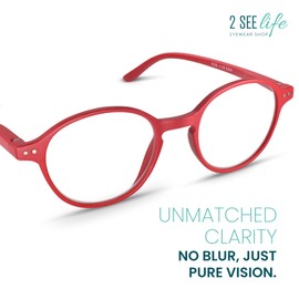 Red Retro Small Frame Round Reading Glasses for Women & Men with Sturdy Made - Trendy Narrow Face Readers for Women & Men - Spring Hinges to Fit all Face Shapes High End Reader Glasses - Cheaters 1.25