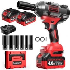 SundpeyPRO Cordless Impact Wrench 1107Ft-lbs(1500N·m) - 1/2" 21V High Torque Brushless Power Impact Gun with 2x4.0Ah Batteries & 6 Sockets & Fast Charger & Case for Car & Truck & RV & Heavy Duty Use