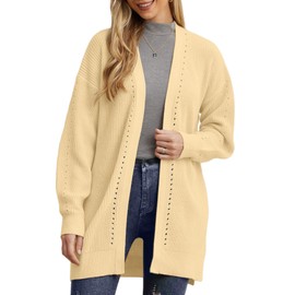 PrinStory Cardigans for Women Long Plus Size Cardigan Open Front Cardigan with Pocket Knitwear Winter Jumper, cream