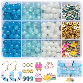 Wutubug 300PCS Glass Beads for Jewelry Making, 8mm Glass Beads Bracelet Making Kit for Girls, Round Crystal Beads for Bracelets with Spacer Beads Charm
