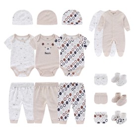 BIGBIGKISS Baby Boys Girls 17 Piece Cotton Layette Set Unisex Infant Clothes and Accessories Newborn Essentials 0-3 Months
