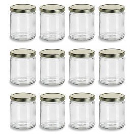 Nakpunar 12 pcs 9 oz Straight Sided Glass Jars with Gold Lids for Jam, Honey, Wedding Favors, Shower Favors, Candle Making DIY Magnetic Spice Jars (9 oz, Gold)