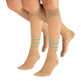 CALZITALY Pack of 1/2 Knee Socks with Graduated Compression, Compression Stockings, Unisex, 70 Denier, 10-14 mm/Hg, Made in Italy, 2 Pack - Skin Color