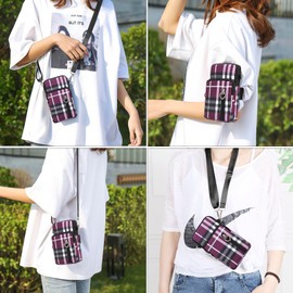 DOB SECHS Crossbody Wallet,Crossbody Bags for Women,phone purse,Shoulder Strap Wallet Pouch, for Women Mini Crossbody Sports Cell Phone Purse-Red Check